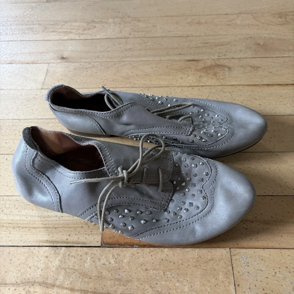 Lucky Brand Gedi Studded Leather Oxford‎ Gray Shoes Size 8.5 M Womens